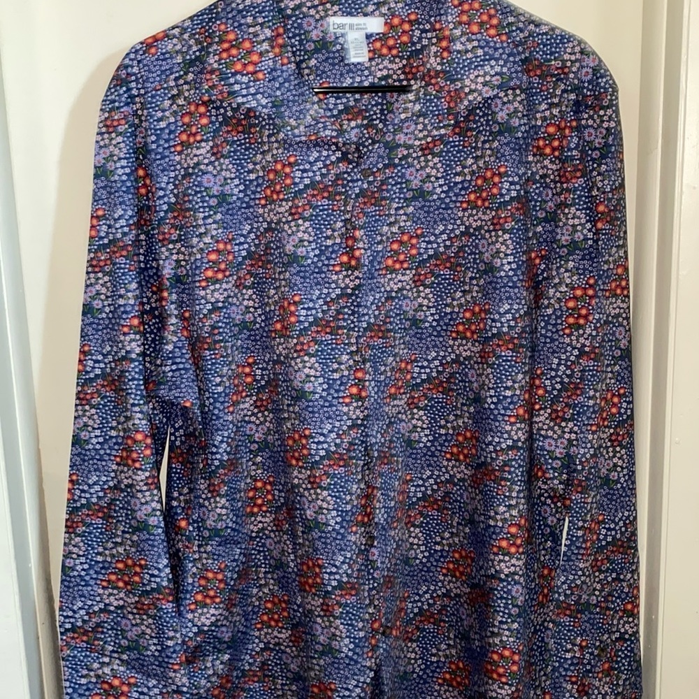 Button Down Long Sleeve Men Shirt Floral.